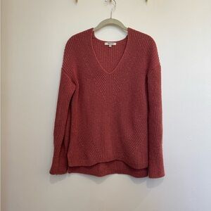 Women's V-Neck Knit Sweater Warm Rose Pink